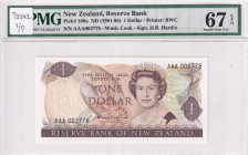 New Zealand, 1 Dollar, 1981/1985, UNC, p169a
PMG 67 EPQ, High condition , Queen Elizabeth II. Potrait
Estimate: USD 50-100