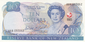 New Zealand, 10 Dollars, 1990, UNC, p176
Queen Elizabeth II. Potrait, 150th Anniversary - Treaty of Waitangi, Light handling
Estimate: USD 50-100