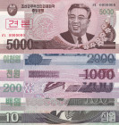 North Korea, 10-100-200-1.000-2.000-5.000 Won, 2002/2008, UNC, p59; p61; p62; p64; p65; p66, SPECIMEN
(Total 6 banknotes)
Estimate: USD 100-200