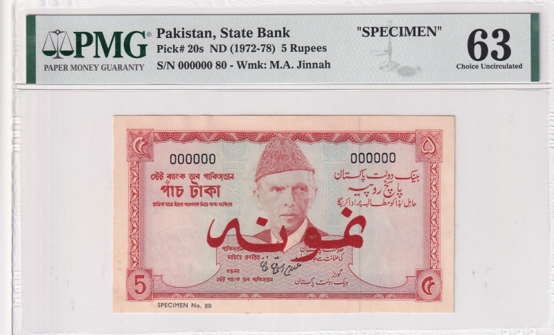 Pakistan, 5 Rupees, 1972/1978, UNC, p20s, SPECIMEN
PMG 63
Estimate: USD 400-80...