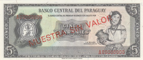 Paraguay, 5 Guaraníes, 1952, UNC, p195s, SPECIMEN
Estimate: USD 75-150