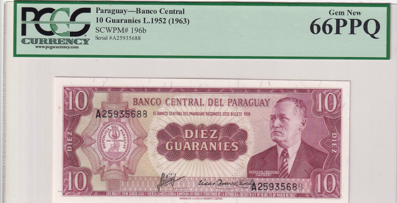 Paraguay, 10 Guaranies, 1963, UNC, p196b
PCGS 66 PPQ
Estimate: USD 25-50