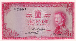 Rhodesia, 1 Pound, 1964, AUNC, p25a
Queen Elizabeth II. Potrait
Estimate: USD 150-300