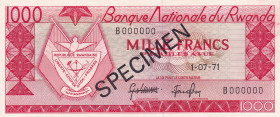 Rwanda, 1.000 Francs, 1971, UNC, p10bs, SPECIMEN
Estimate: USD 125-250