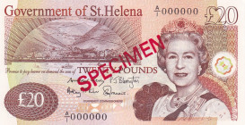 Saint Helena, 20 Pounds, 2012, UNC, p13bs, SPECIMEN
There is a very small fracture in the upper right corner, Queen Elizabeth II. Potrait
Estimate: ...
