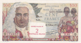 Saint Pierre & Miquelon, 2 Nouveaux Francs on 100 Francs, 1963, UNC, p32
Estimate: USD 500-1000