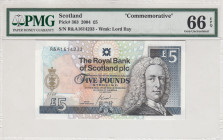 Scotland, 5 Pounds, 2004, UNC, p363
PMG 66 EPQ
Estimate: USD 30-60