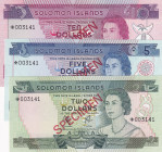 Solomon Islands, 2-5-10 Dollars, 1979, UNC, pCS1, SPECIMEN
(Total 3 banknotes), Collector Series
Estimate: USD 350-700