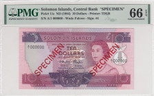 Solomon Islands, 10 Dollars, 1984, UNC, p11s, SPECIMEN
PMG 66 EPQ, Queen Elizabeth II. Potrait
Estimate: USD 50-100