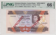Solomon Islands, 20 Dollars, 1984, UNC, p12s, SPECIMEN
PMG 66 EPQ, Queen Elizabeth II. Potrait
Estimate: USD 75-150