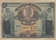 Spain, 50 Pesetas, 1907, FINE, p63a
There are stains and openings.
Estimate: USD 30-60