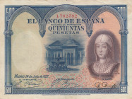 Spain, 500 Pesetas, 1927, XF, p73c
Has a ballpoint pen and smudge
Estimate: USD 70-140