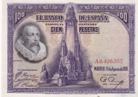 Spain, 100 Pesetas, 1928, UNC(-), p76a
There is a small ink stain on the bottom border.
Estimate: USD 25-50