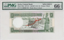 Syria, 5 Pounds, 1977/1991, UNC, p100s, SPECIMEN
PMG 66 EPQ
Estimate: USD 400-800