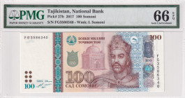 Tajikistan, 100 Somoni, 2017, UNC, p27b
PMG 66 EPQ
Estimate: USD 50-100