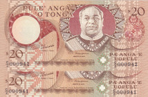 Tonga, 20 Pa'anga, 1995, UNC, p35b, (Total 2 consecutive banknotes)
Estimate: USD 50-100