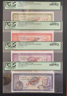 Tonga, 1-2-5-10 Pa'anga, 1978, UNC, p19cCS1; p20cCS1; p21bCS1; p22bCS1, SPECIMEN
PCGS 66 PPQ, (Total 4 banknotes)
Estimate: USD 225-450