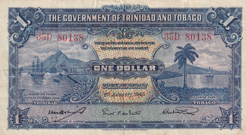 Trinidad & Tobago, 1 Dollar, 1943, VF(+), p5c
Estimate: USD 40-80