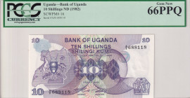 Uganda, 10 Shillings, 1982, UNC, p16
PCGS 66 PPQ
Estimate: USD 25-50
