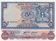 Uganda, 5-20 Shillings, 1966, UNC, p1; p3, (Total 2 banknotes)
Estimate: USD 25-50