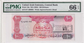 United Arab Emirates, 100 Dirhams, 1982, UNC, p10a
PMG 66 EPQ
Estimate: USD 250-500
