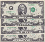 United States of America, 2 Dollars, 1976, UNC, p461, (Total 4 banknotes)
"Day-Month-Year" Date Serial Number, A-B-D-K District All Notes
Estimate: ...