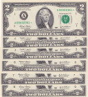 United States of America, 2 Dollars, 2003, UNC, p516a, REPLACEMENT
(Total 6 banknotes), A-B-C-F-G-I District Set, Low Serial Number
Estimate: USD 15...