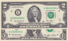 United States of America, 1-2 Dollars, 2006/2013, UNC, p523; p538, (Total 2 banknotes)
Top 1,000 in the series , Twin team
Estimate: USD 50-100