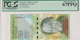 Venezuela, 50 Bolívares, 2015, UNC, p92k
PCGS 67 PPQ, High Condition
Estimate: USD 25-50