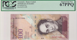 Venezuela, 100 Bolívares, 2013, UNC, p93g
PCGS 67 PPQ, High Condition
Estimate: USD 25-50
