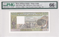 West African States, 500 Francs, 1988, UNC, p106Aa
PMG 66 EPQ, "A'' Ivory Coast
Estimate: USD 50-100