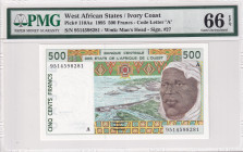 West African States, 500 Francs, 1995, UNC, p110Ae
PMG 66 EPQ, "A'' Ivory Coast
Estimate: USD 50-100