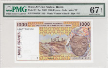 West African States, 1.000 Francs, 2002, UNC, p211Bm
PMG 67 EPQ, High condition 
Estimate: USD 35-70