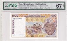 West African States, 1.000 Francs, 1998, UNC, p311Ci
PMG 67 EPQ, High condition , "C'' Burkina Faso
Estimate: USD 50-100