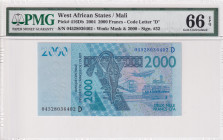West African States, 2.000 Francs, 2004, UNC, p416Db
PMG 66 EPQ, "D" Mali
Estimate: USD 30-60