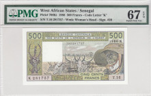 West African States, 500 Francs, 1986, UNC, p706Ki
PMG 67 EPQ, High condition , Senegal
Estimate: USD 50-100