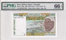 West African States, 500 Francs, 1999, UNC, 710Kj
PMG 66 EPQ, "K'' Senegal
Estimate: USD 50-100
