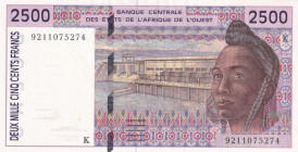 West African States, 2.500 Francs, 1992, XF(+), p712Ka
"K'' Senegal
Estimate: USD 60-120