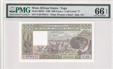 West African States, 500 Francs, 1989, UNC, p806Tk
PMG 66 EPQ, "T" Togo
Estimate: USD 50-100
