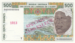 West African States, 500 Francs, 1994, UNC, p810Tds, SPECIMEN
"T" Togo
Estimate: USD 150-300