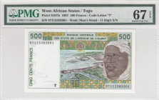 West African States, 500 Francs, 1997, UNC, p810Th
PMG 67 EPQ, High condition , "T" Togo
Estimate: USD 50-100
