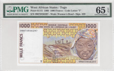 West African States, 1.000 Francs, 1999, UNC, p811Ti
PMG 65 EPQ, "T" Togo
Estimate: USD 40-80