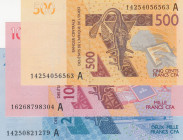 West African States, 500-1.000-2.000 Francs, 2014/2016, UNC, p115A; p116A; p119A, (Total 3 banknotes)
"A" for Cote d' Ivoire
Estimate: USD 15-30