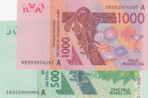 West African States, 1.000-5.000 Francs, 2009/2016, AUNC, p115A; p117A, (Total 2 banknotes)
"A" for Cote d' Ivoire
Estimate: USD 15-30
