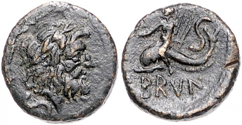 ITALIEN, KALABRIEN / Stadt Brundisium, AE 18 (200-89 v.Chr.). Belorb. Poseidonko...