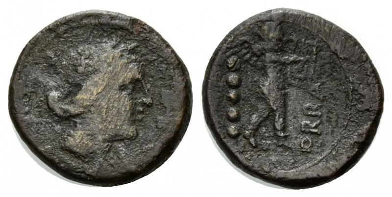 ITALIEN, KALABRIEN / Stadt Hyria, AE 18 =quincunx (200-89 v.Chr.). Büste d. Aphr...
