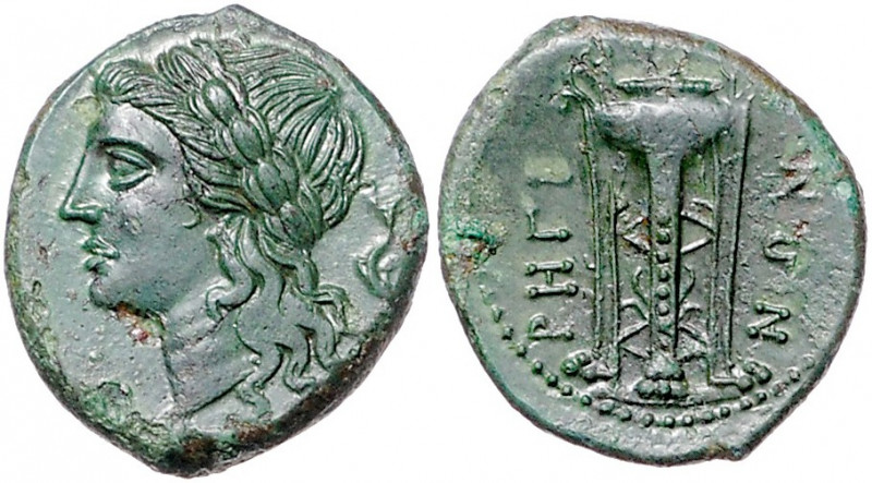 ITALIEN, BRUTTIUM / Stadt Rhegion, AE 21 (260-215 v.Chr.). Belorb. Apollokopf l....