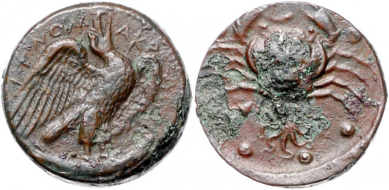 ITALIEN, SIZILIEN / Stadt Akragas, AE Hemilitron (425-406 v.Chr.). Adler mit Thu...