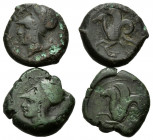 ITALIEN, SIZILIEN / Stadt Syrakus, AE Trias (Timoleon, 344-336 v.Chr.). Kopf der Athena mit korinth. Helm l. Rs.Hippocampus l. 7,20g; 6,70g.
2 Stk., ...