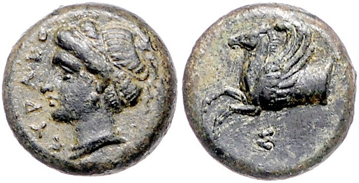 ITALIEN, SIZILIEN / Stadt Syrakus, AE 15 (345-317 v.Chr.). Kopf der Arethusa l.,...